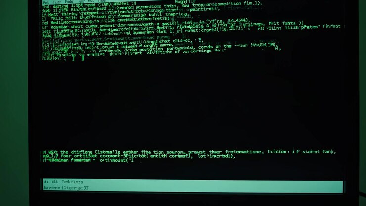 Computer Terminal Displaying Scrolling Green Code