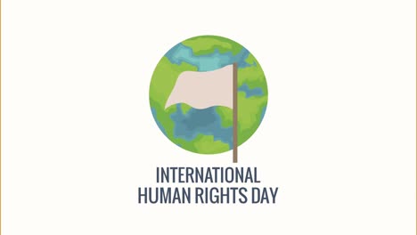 human rights lettering animation with earth planet and flag