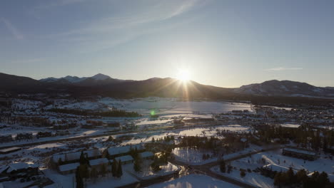 Aerial-Shot-of-Sunset-Over-the-Rocky-Mountains