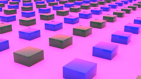 moving blocks stripes closeup view 3d footage. abstract boxes conveyor motion. isometric cubes shifting in opposite directions looped animation. geometric shapes isolated on pink background 4k video