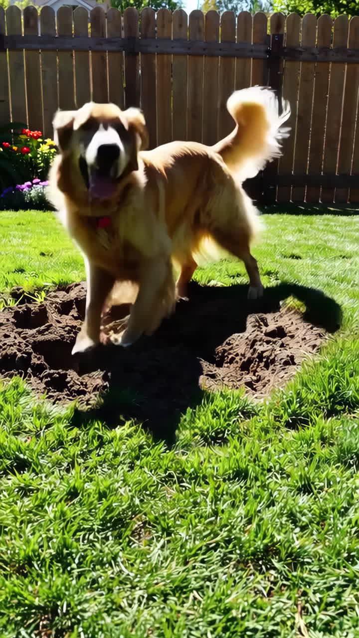 Golden Retriever Digging in the Yard