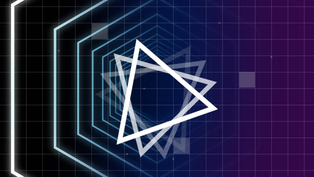 animación de patrones y formas de triángulo de neón sobre un fondo oscuro