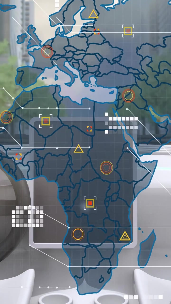 Vertical video: Tablet activating projecting holo map over dash marking targets tracing connections