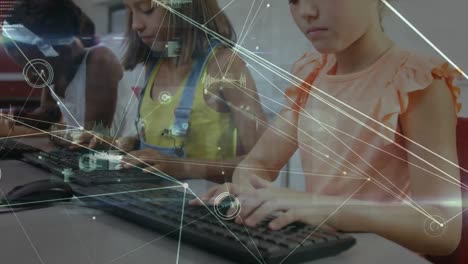 Animation of network of connections over school children using computers