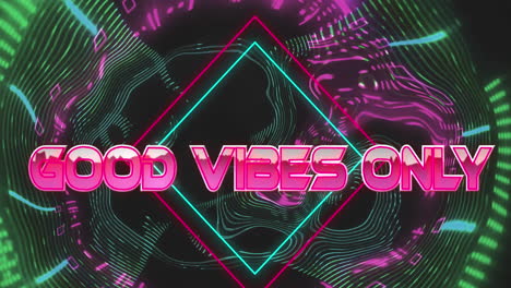 animación de buenas vibraciones sólo texto sobre fondo con patrones abstractos