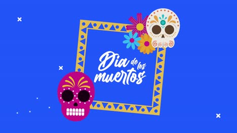 dia de los muertos celebración de letras con calaveras y flores