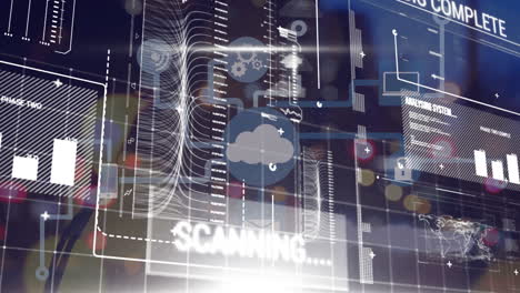 Animation of media icons over data processing