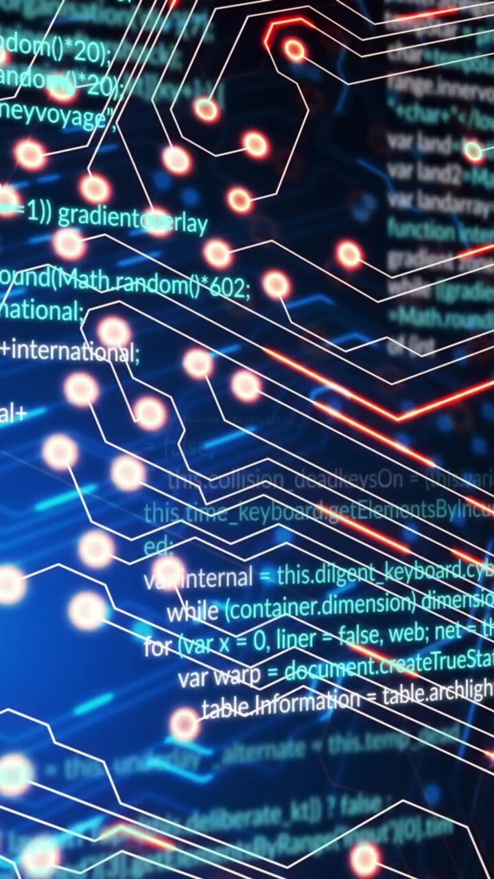Animation of data processing over black background