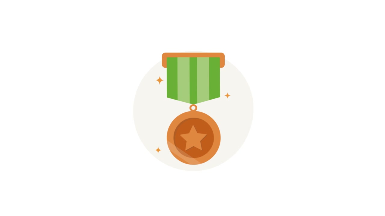 Animated Bronze Medal with Green Ribbon on White Background