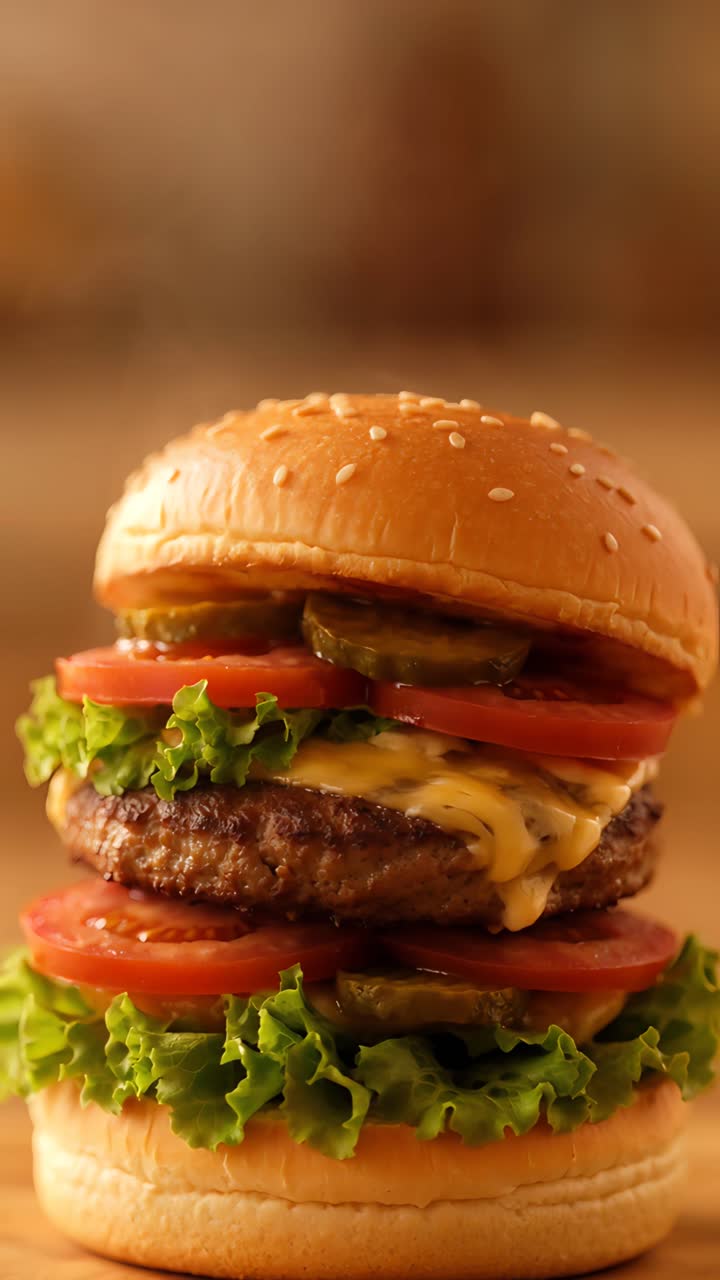 Hamburger Succoso Primo Piano Sfondo Bokeh 4K