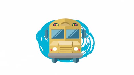 Animación-Del-Icono-Del-Autobús-Escolar-En-Un-Patrón-Azul-Sobre-Fondo-Blanco