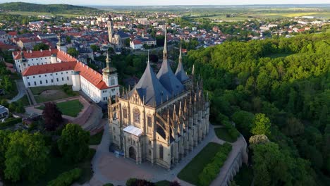 aerial view of saint barbara church in kutna hora, czech republic.