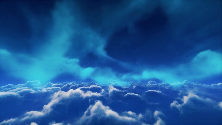 Aerial View of Glowing Blue Clouds at Night