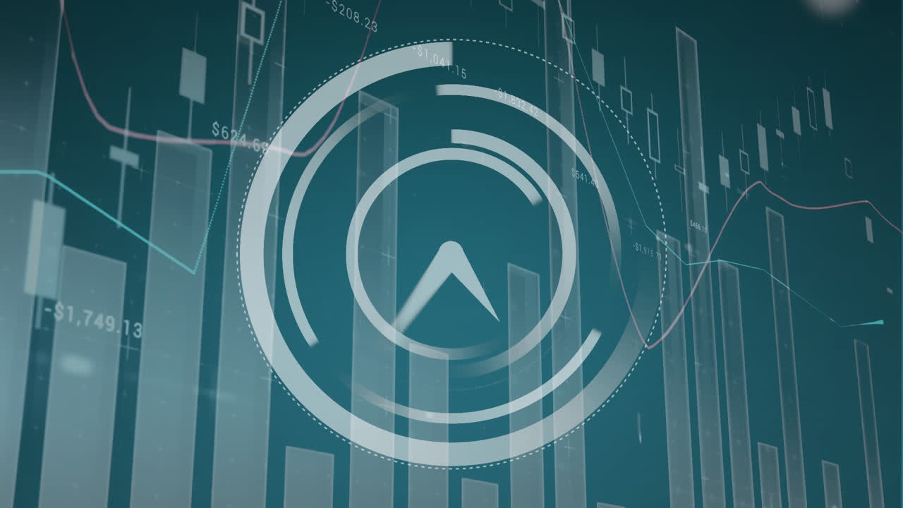 Speeding white clock over scrolling grey charts