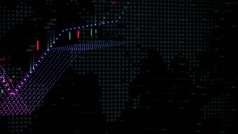 gráfico 3d de negocios financieros y números de acciones, que muestra la dinámica de las ganancias y pérdidas a lo largo del tiempo.