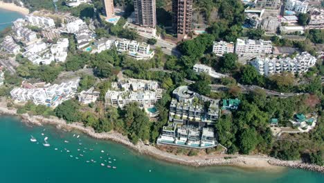 Hong-Kong-Repulse-Bay-skyline-with-luxury-residential-complexes-on-a-beautiful-clear-day,-Aerial-view