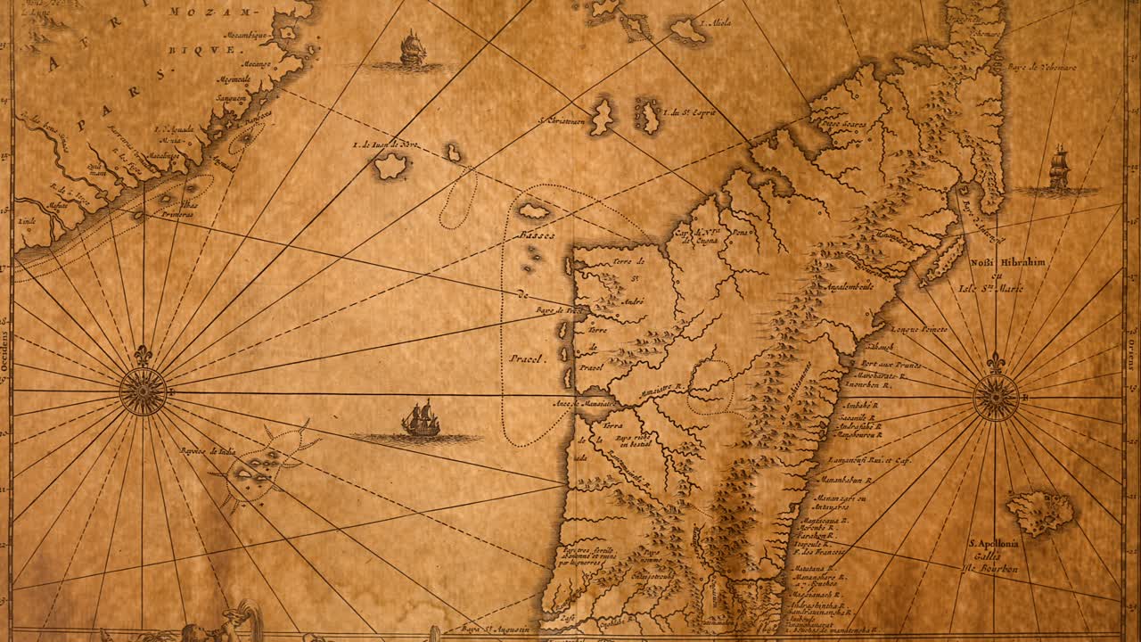 Vintage maritime chart of Madagascar and nearby islands