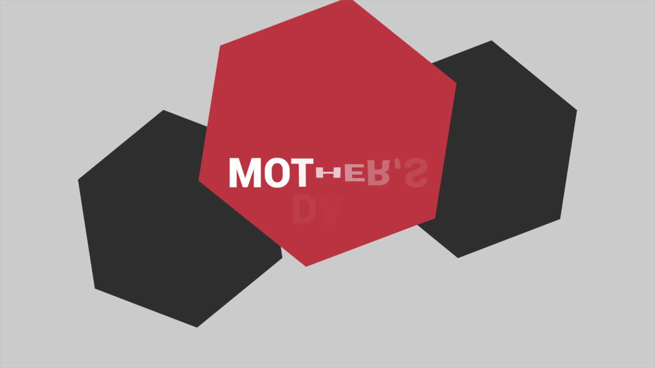 текст "день матери" с красными и черными шестиугольниками на градиенте моды