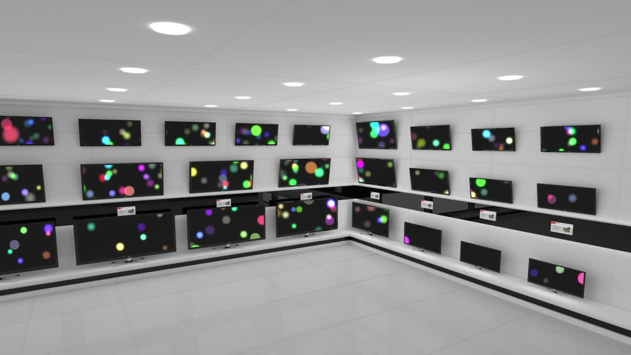 스크린에 보케 조명이 있는 플래트 스크린 텔레비전