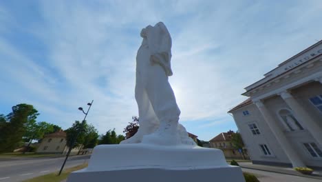 sculpture of a worker at the palace of culture in naujoji akmene, lithuania