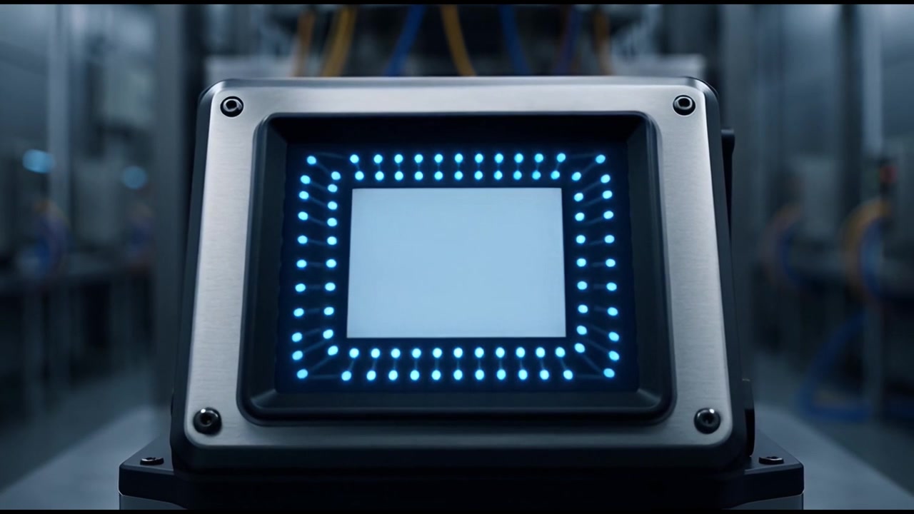 Modern Industrial Device Screen with Glowing Blue Dots