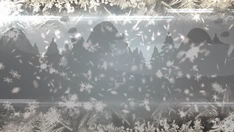 animation of christmas snow falling over christmas decorations on grey background