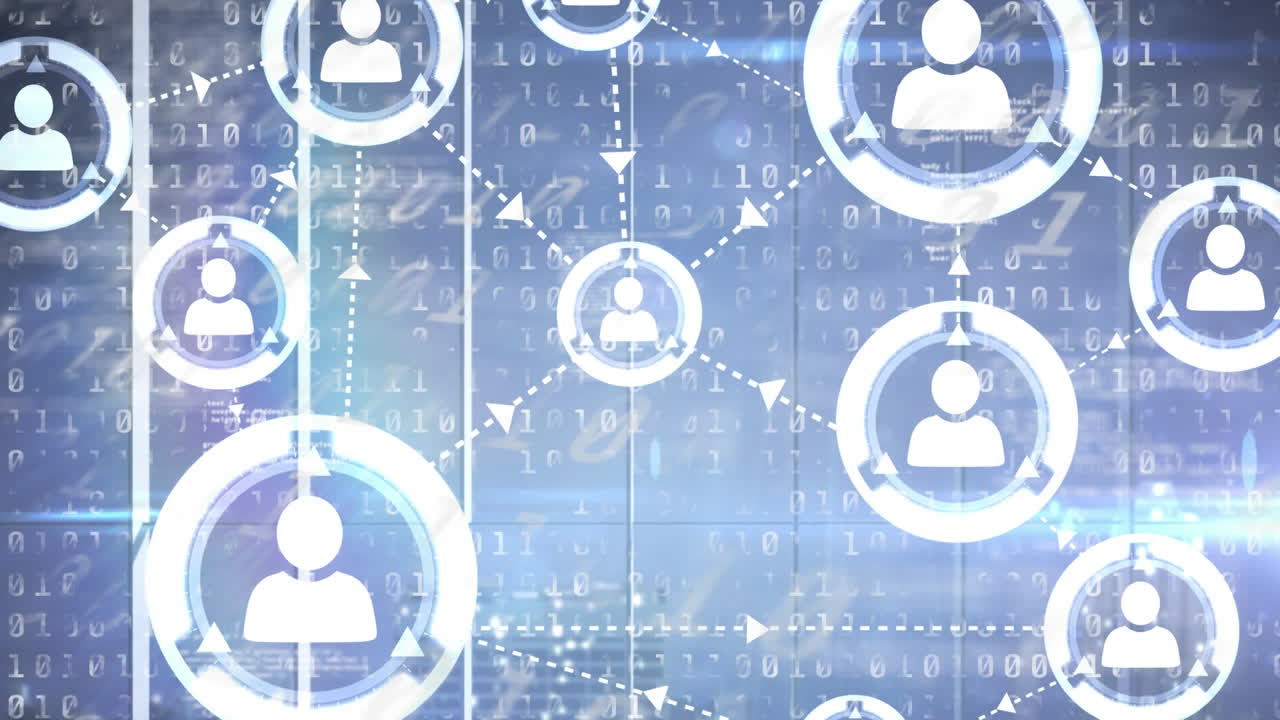 데이터와 정보를 이동하는 연결된 사람들의 아이콘의 애니메이션