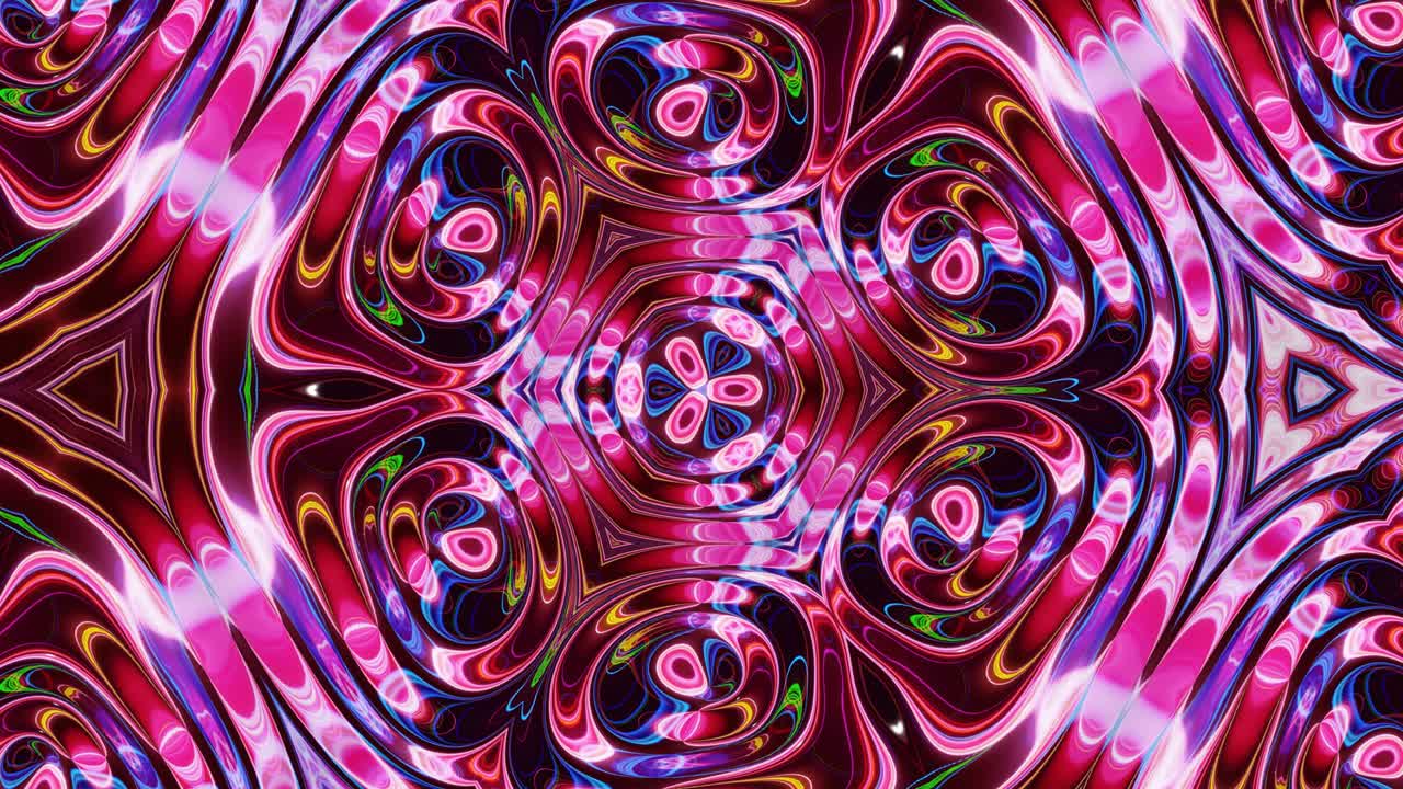 Fundo abstrato 3D elegante em loop, como um padrão simétrico ondulado, semelhante a uma estrutura caleidoscópica com ondas, vidro líquido multicolorido com belas cores em gradiente. Animação fluida colorida e moderna em 4K.
