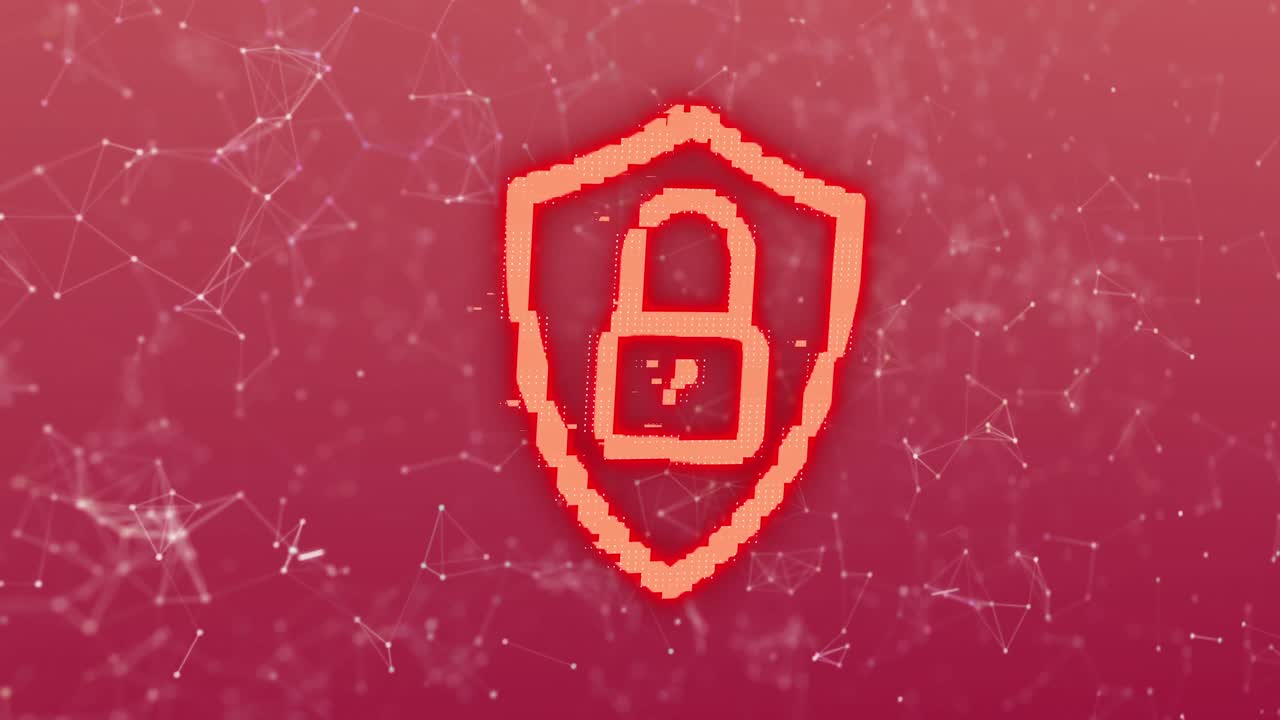 animación de la interfaz digital de la computadora seguridad en línea icono de candado brillante rojo con plexus structu