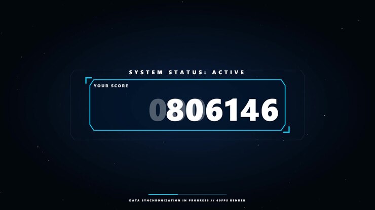 Digital Score Counter Increasing on Futuristic HUD Interface