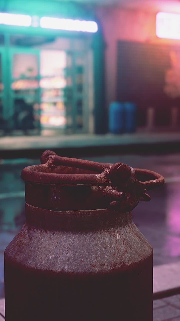 un primer plano de una vieja lata de leche oxidada