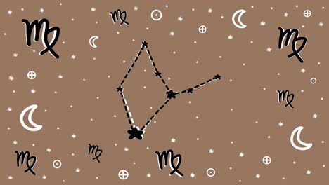 stop motion hand drawn animation of virgo zodiac sign symbol and constellation