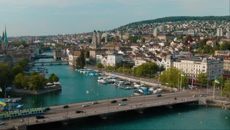 view over main bridge zurich city center