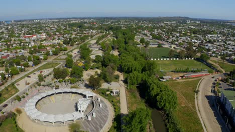 drone shot talca chile plaza central. traveling