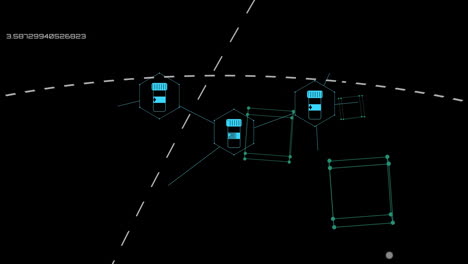 animación de iconos médicos y procesamiento de datos sobre fondo negro