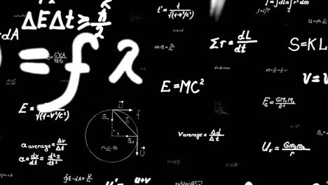 flying math and physics formulas, symbols, functions, and equations