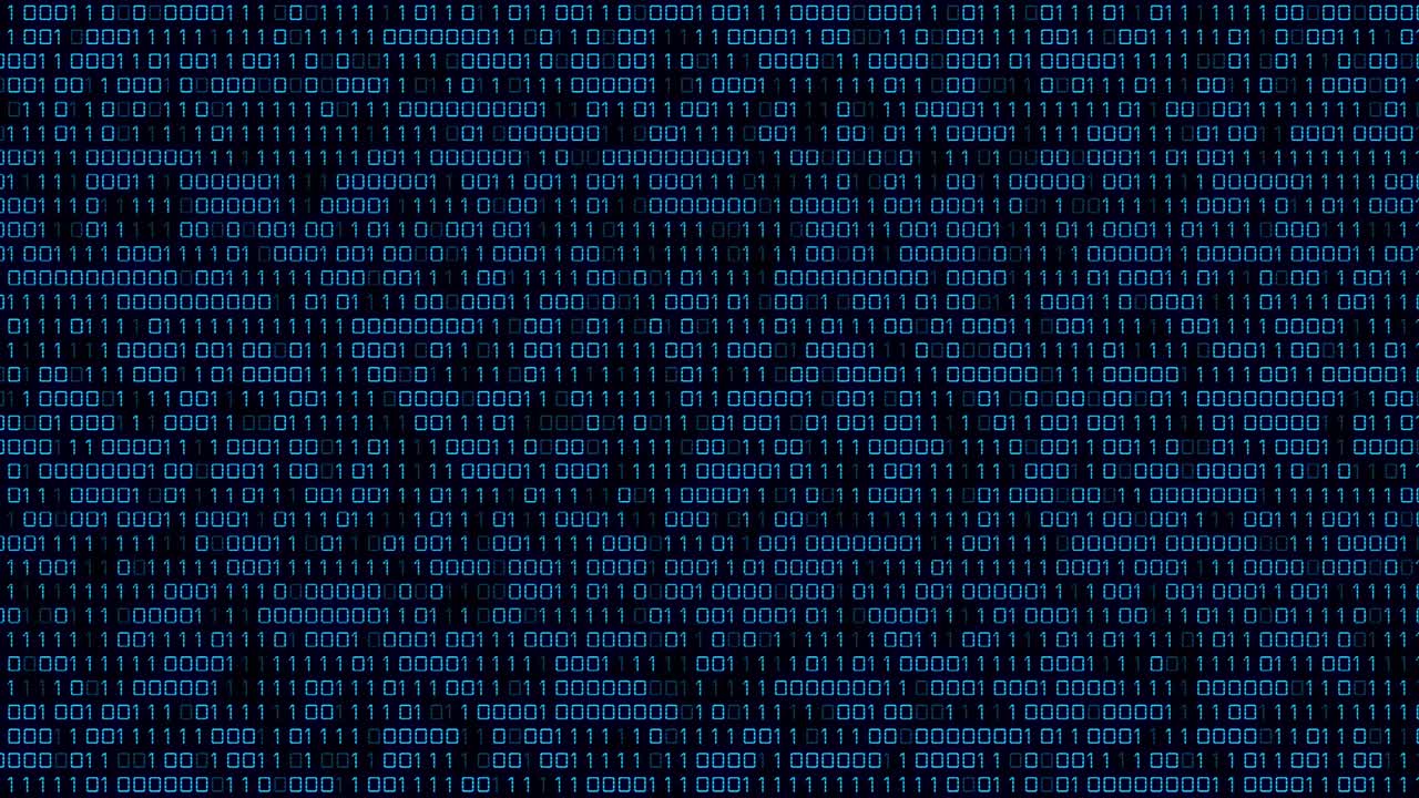 Animation of blue binary code changing on black background