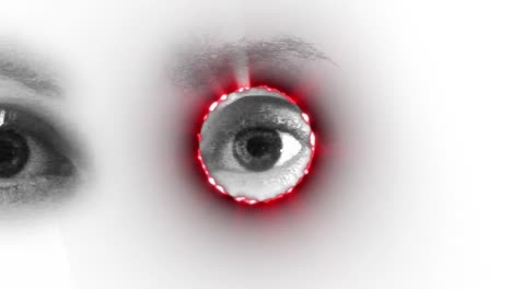 animation of red circle eye of caucasian woman