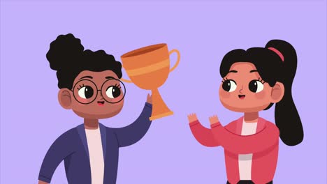 business women with trophy characters animation