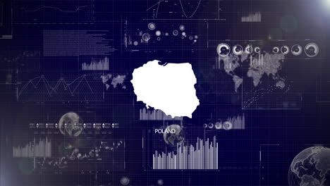 fondo corporativo del país de polonia con elementos abstractos de gráficos de análisis de datos que muestran el análisis de datos video tecnológico con globo, crecimiento, gráficos, datos estadísticos del país de polandia