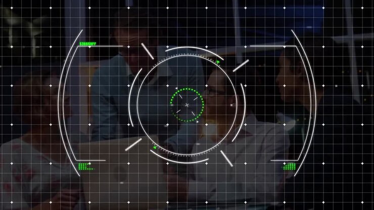 Animation of scope scanning and data processing over business people