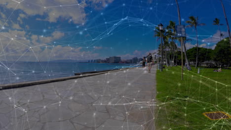 animación de la red de conexiones y procesamiento de datos sobre el hombre corriendo