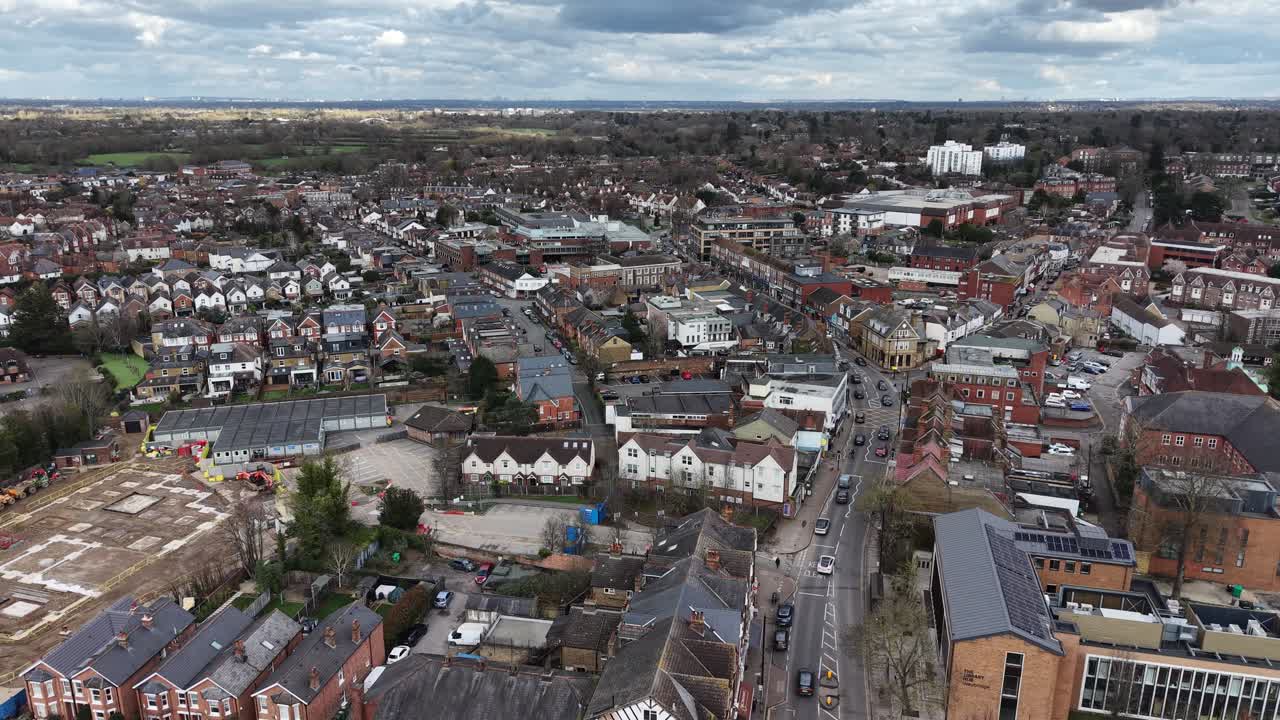 Weybridge Surrey UK town centre high street drone,aerial