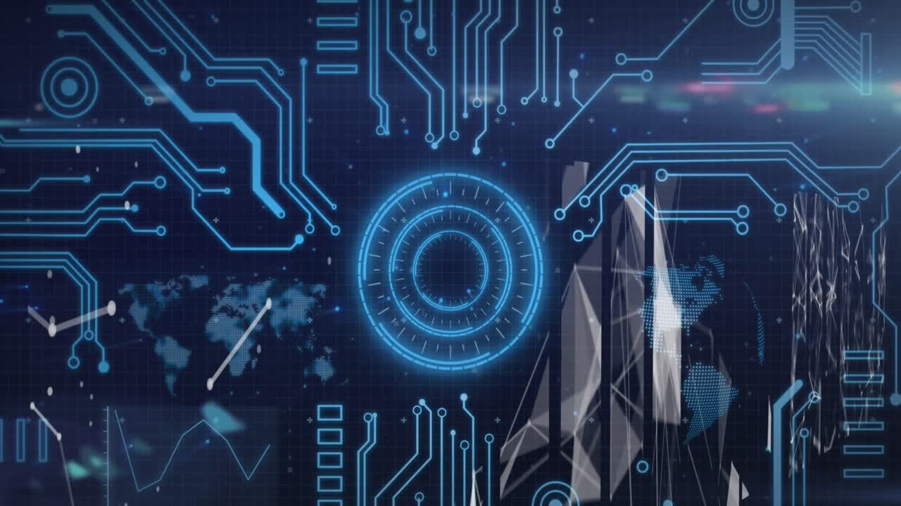 컴퓨터 회로판을 통해 스 ⁇  스캐닝과 데이터 처리의 애니메이션