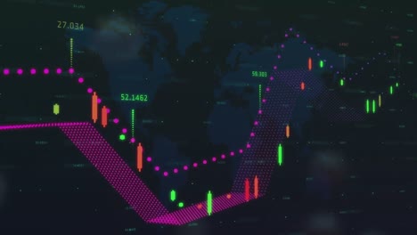 Animation-of-graphs-and-virus-infected-blood-cells-against-map-in-background