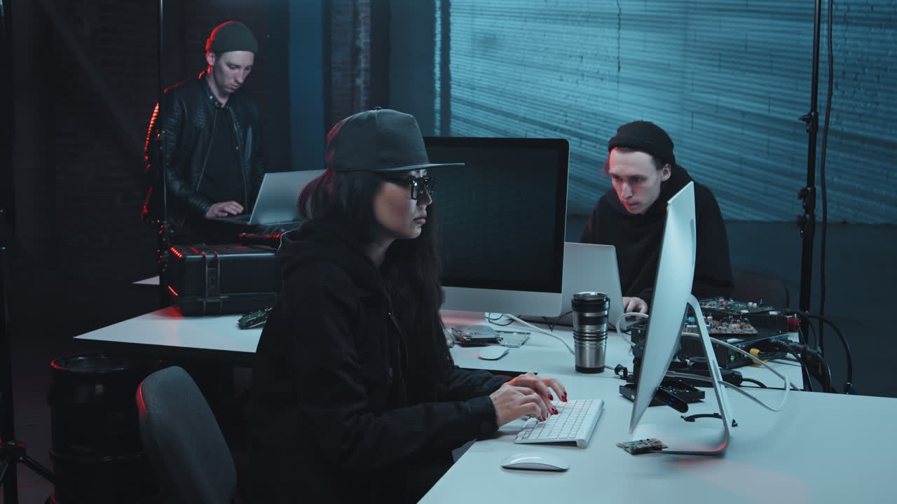 Hackers Coding in Dark Hideout