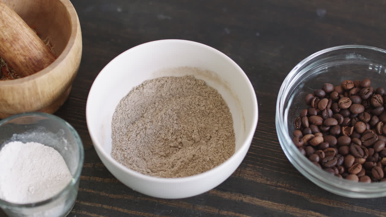 Flat Lay Of Ingredients For Coffee Scrub