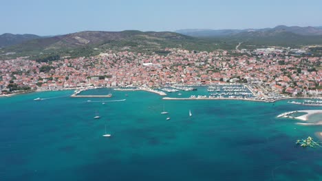 scenic view of the adriatic town of vodice, dalmatia archipelago of croatia - aerial drone shot