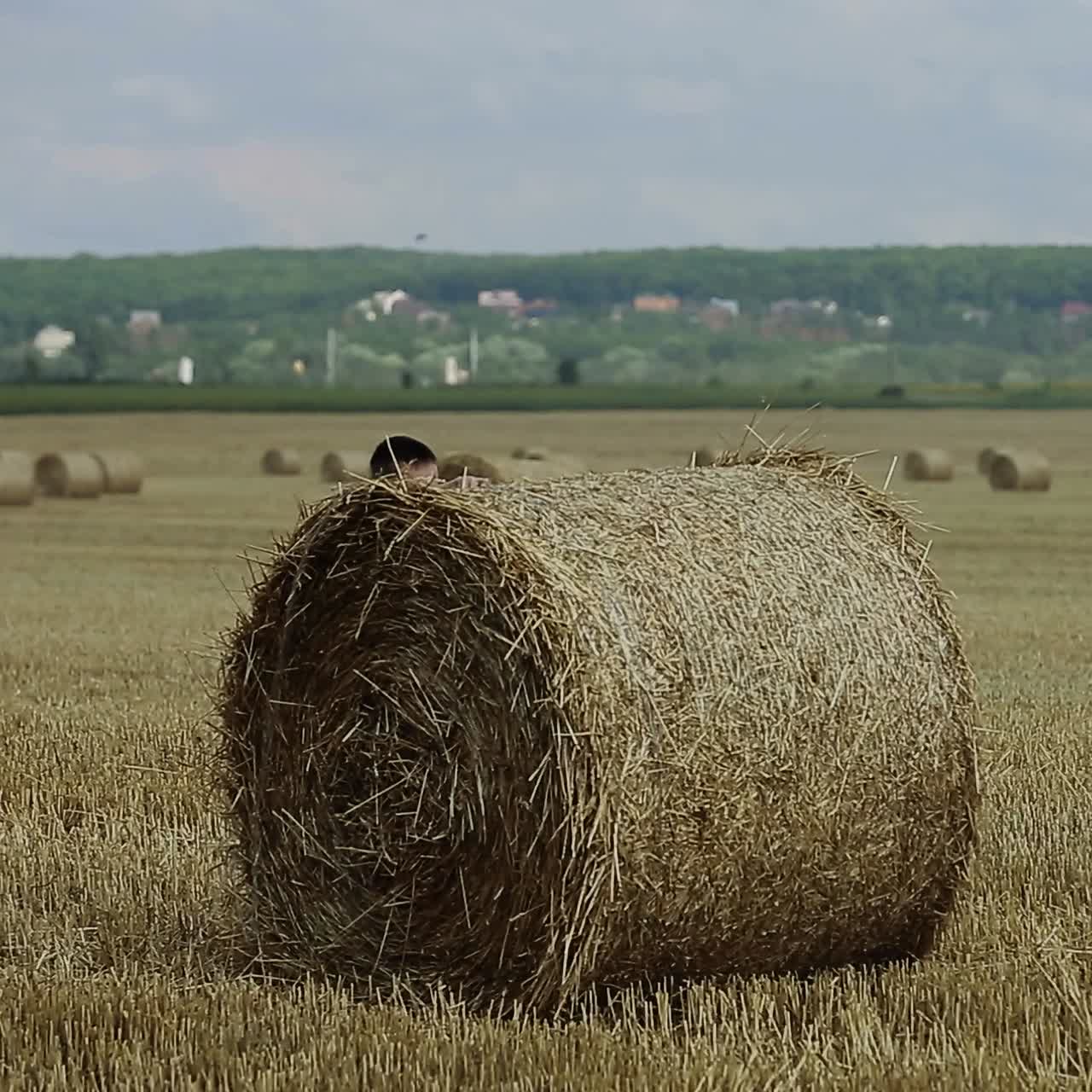 niño en un campo contra la paja