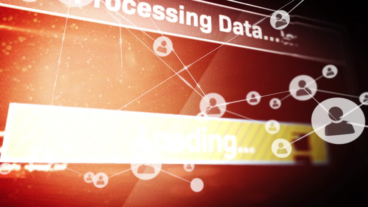 빨간색 배경에서 네트워크 연결을 통해 데이터를 처리하고 애니메이션을 로드합니다.